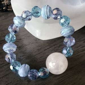 Handmade bracelet, large quartz sphere with glass beads